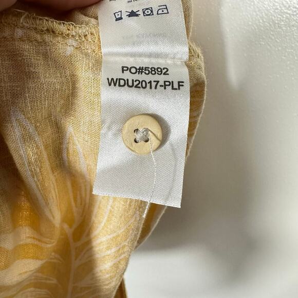 Faherty Dress Hana Linen Palm Sun Sundress Short Sleeve Collared Yellow White M - Picture 8 of 10